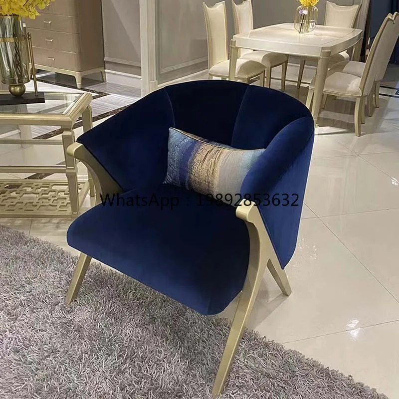 LYY American Style Solid Wood Villa Living Room Single Sofa Chair Sales Office Discussion Rest Area Solid Wood Craftsmanship
