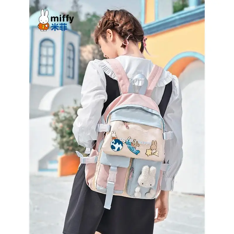 

New Miffy Backpack for Girls Kawaii Large Capacity Portable Canvas Travel Bag Korean Student Children's Anime BackpackGift