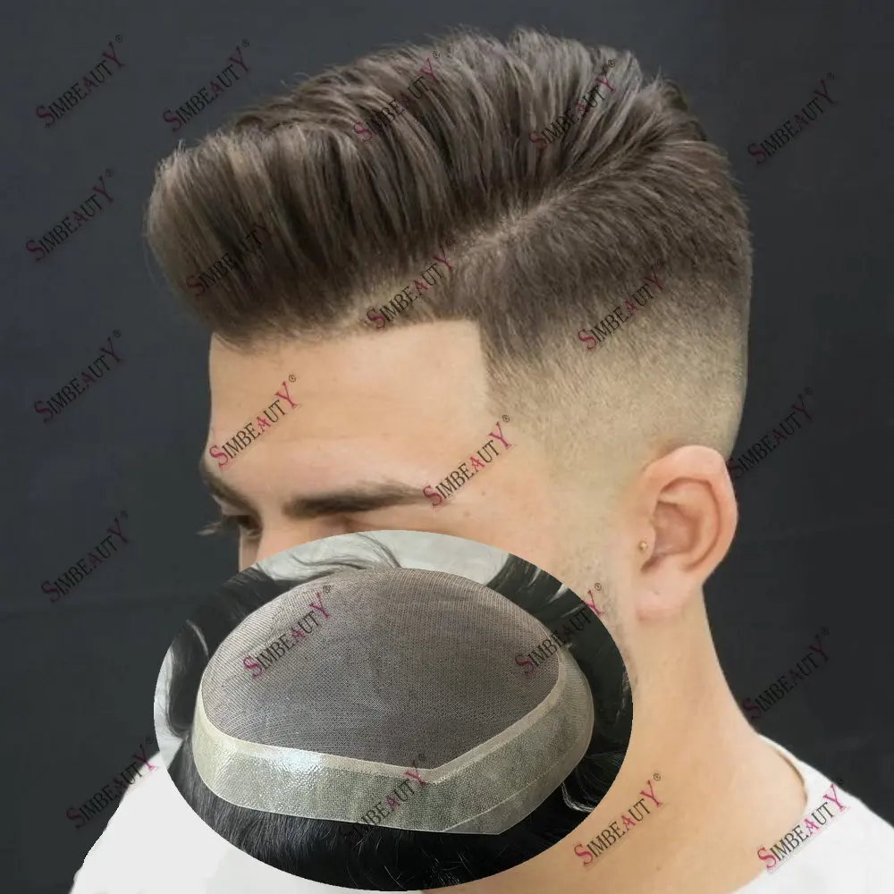 Mono&PU Base Men Toupee Natural Human Hair System Men Capillary Prothesis Men's Hair Replacement Head Hair Top Block Hair Wig