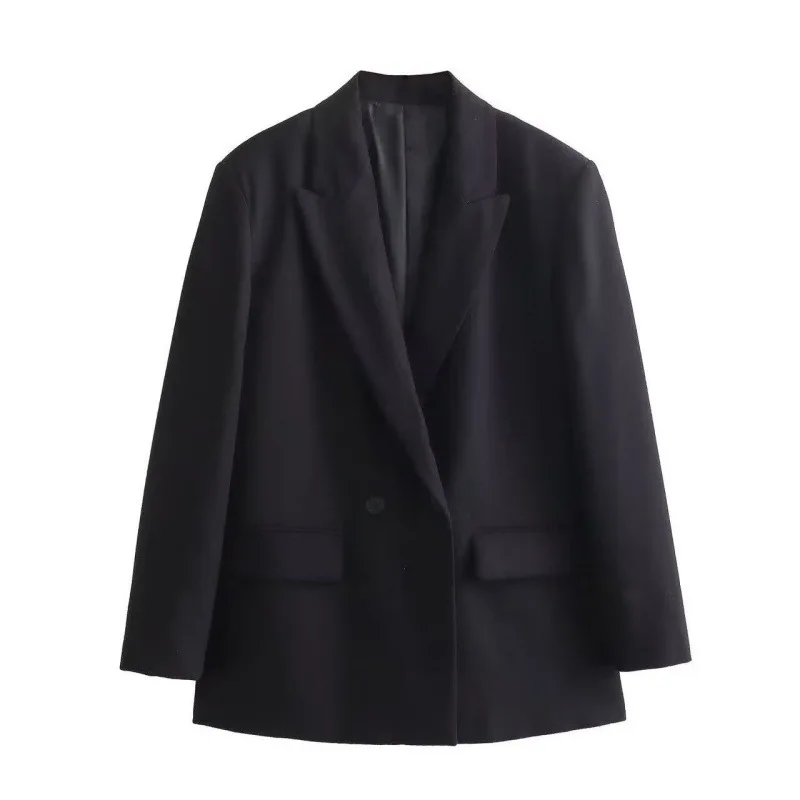 European and American 2026 autumn new style simple and fashionable long-sleeved double-breasted blazer with a unique silhouette