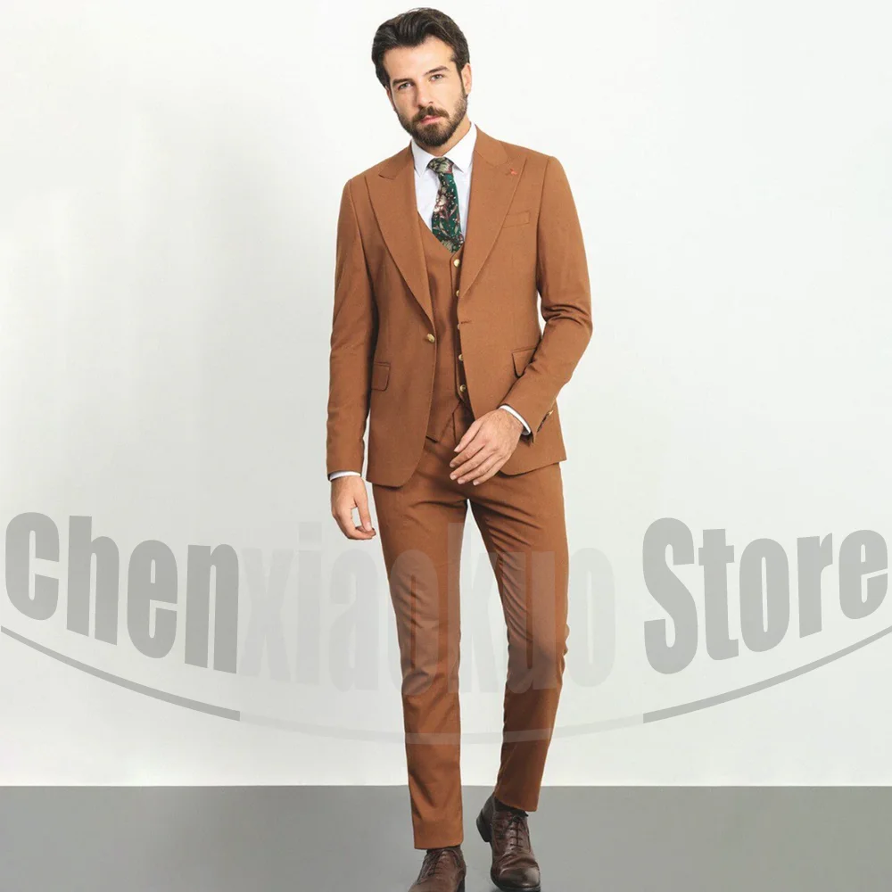 

Men Suits 3 Piece Fashion Peak Lapel One Button Wear Solid Color Elegant Tailored Prom Party Groom Wedding Formal Tuxedos
