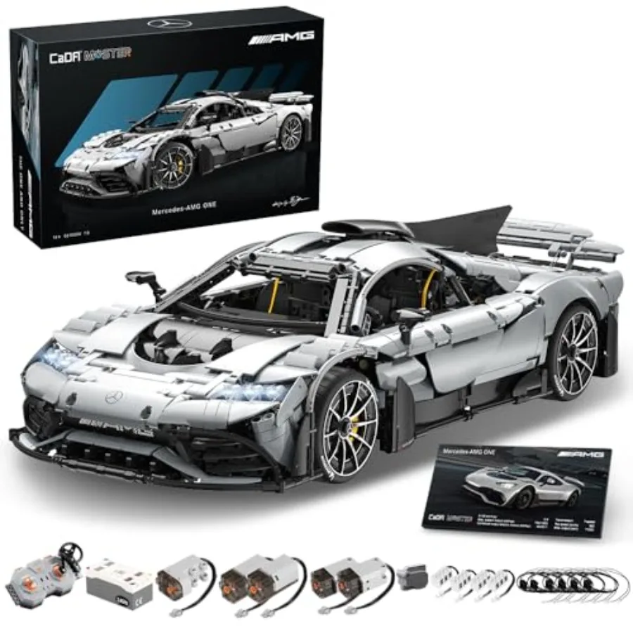 

Speed Champion building block set for adults: 1:8 Mercedes-AMG ONE model in black carbon fiber texture with ejection start game