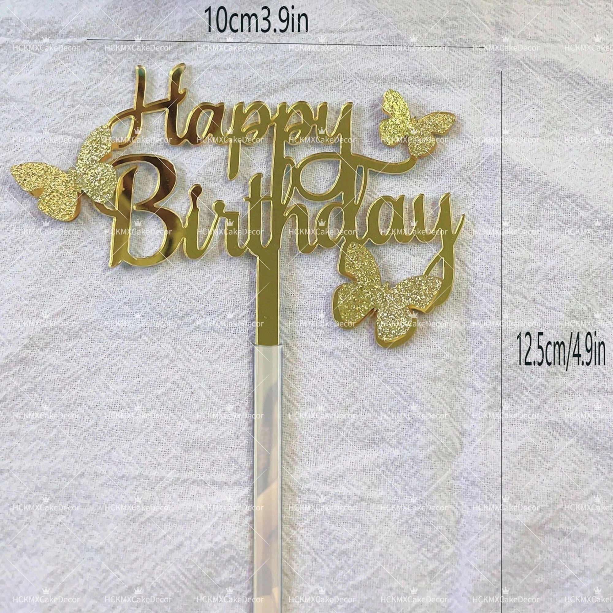 3 Stück Happy Birthday Tortendekoration Gold Glitzer Schmetterling Acryl Kuchendekoration für Geburtstagsfeier Hochzeitsbedarf – Detail 7