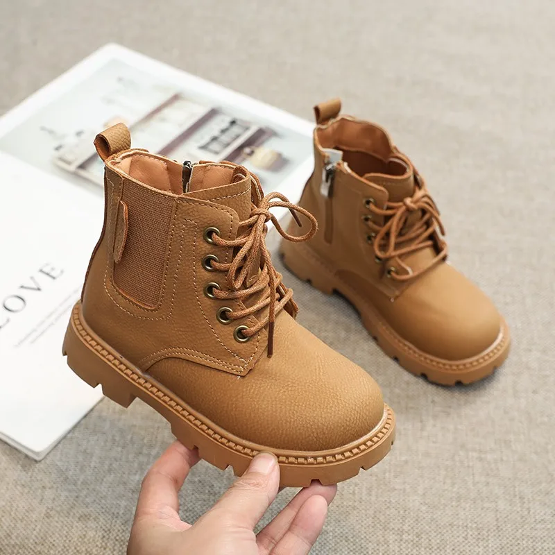 2024 nova primavera outono simples estilo britânico zíper lateral moda criança botas meninas botas antiderrapantes apartamentos primavera novos meninos botas de tornozelo