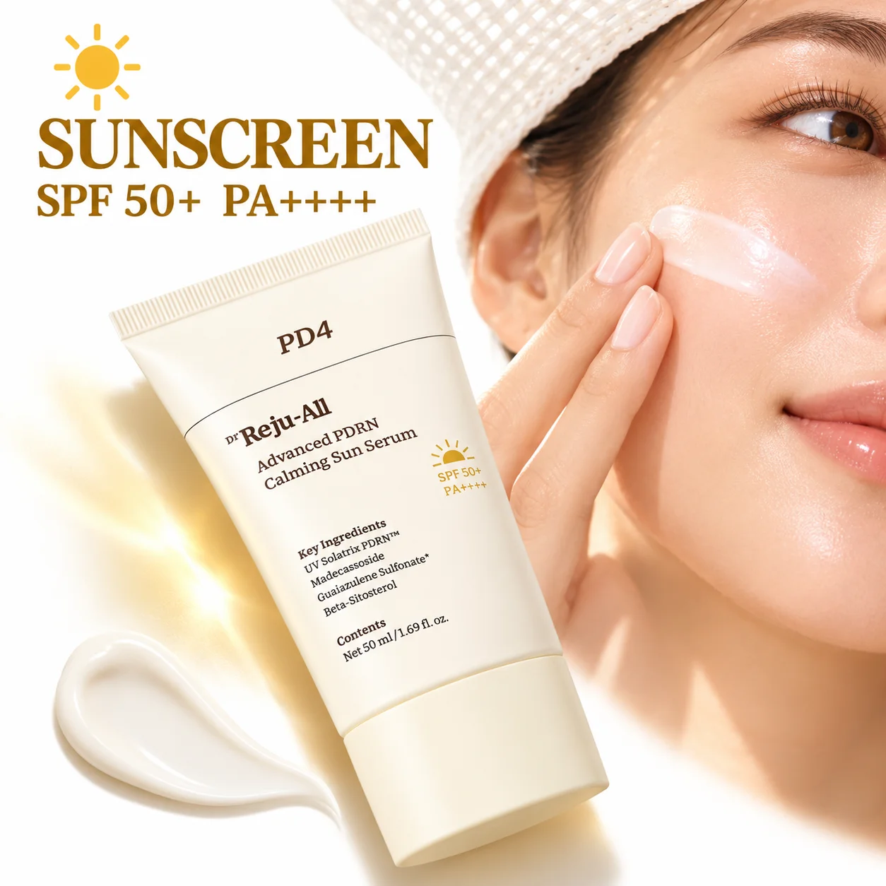 SPF50+ PA++++ PDRN Sun Serum Lightweight Hydrating Sunscreen Facial UV Protector Moisture Locking Smooth Makeup Primer