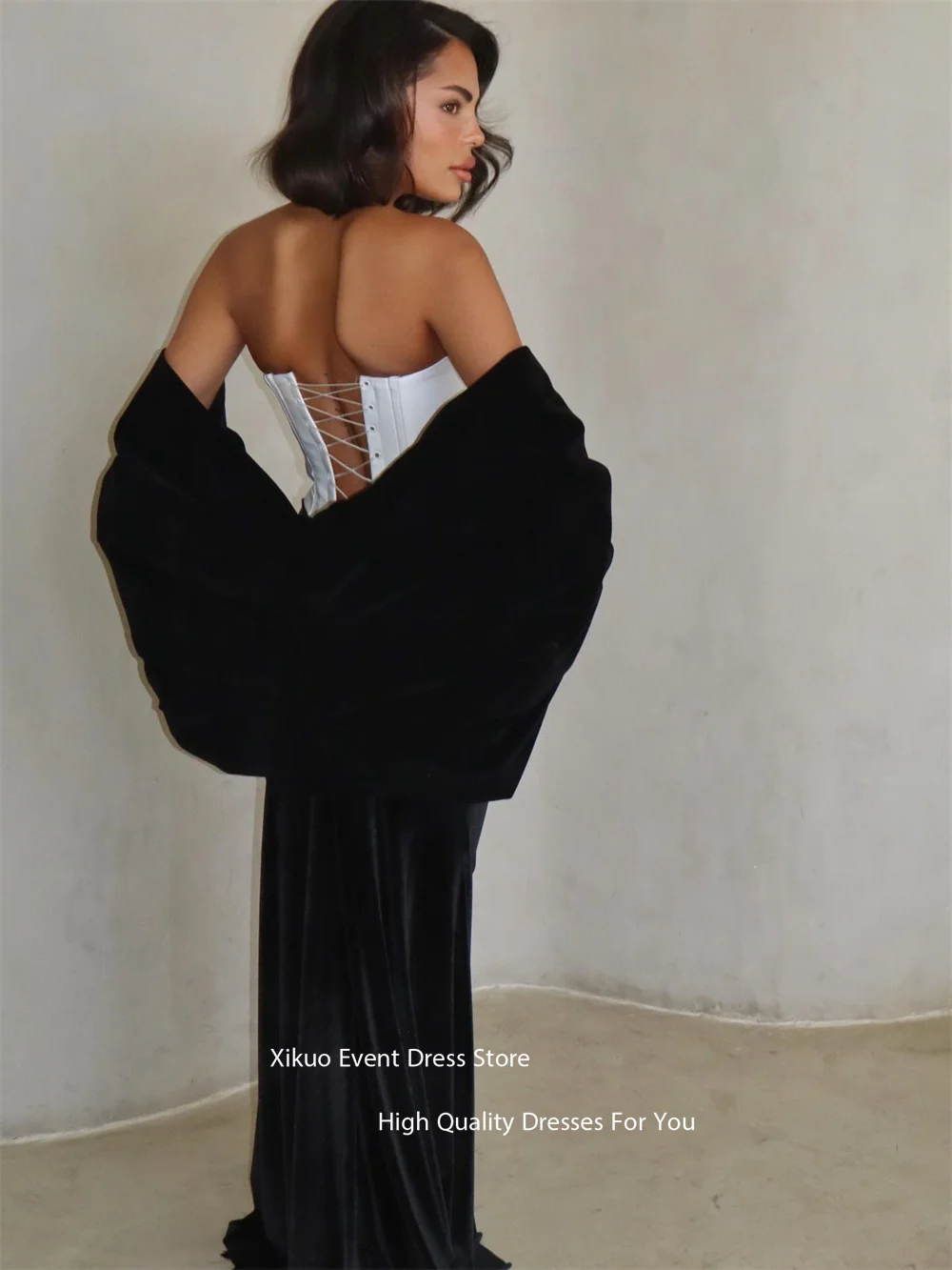 Xikuo contraste cor sereia vestidos de noite gracioso maxi robe de soirée femme rendas até voltar vestidos sexy 2025 mulher personalizado