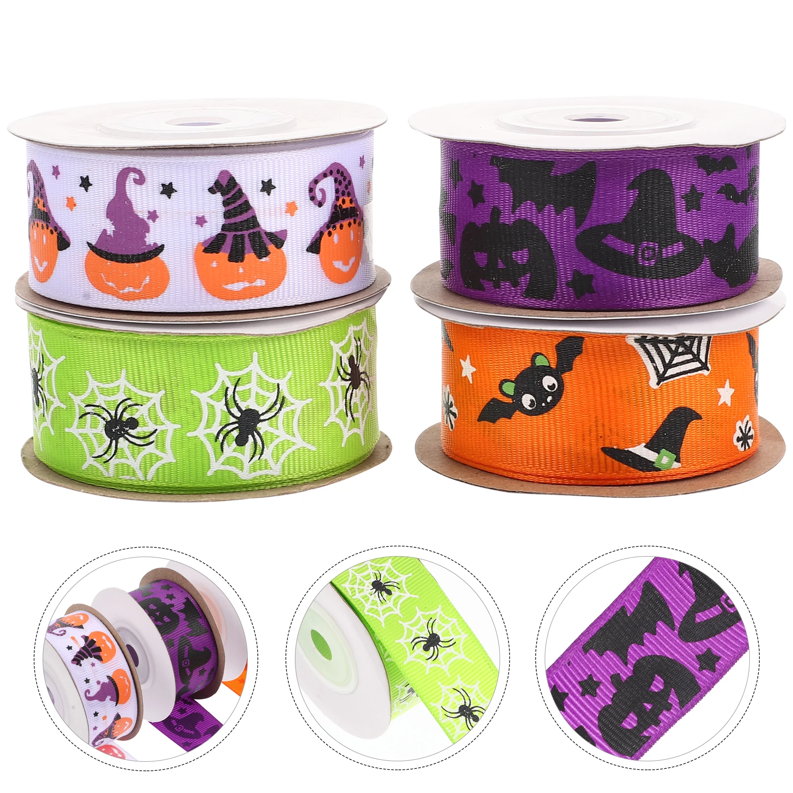 

4pcs 5cm Wide Halloween Ribbon Gift Wrapping Halloween Ribbons DIY Decorations Craft Supplies Holiday Floralnaments
