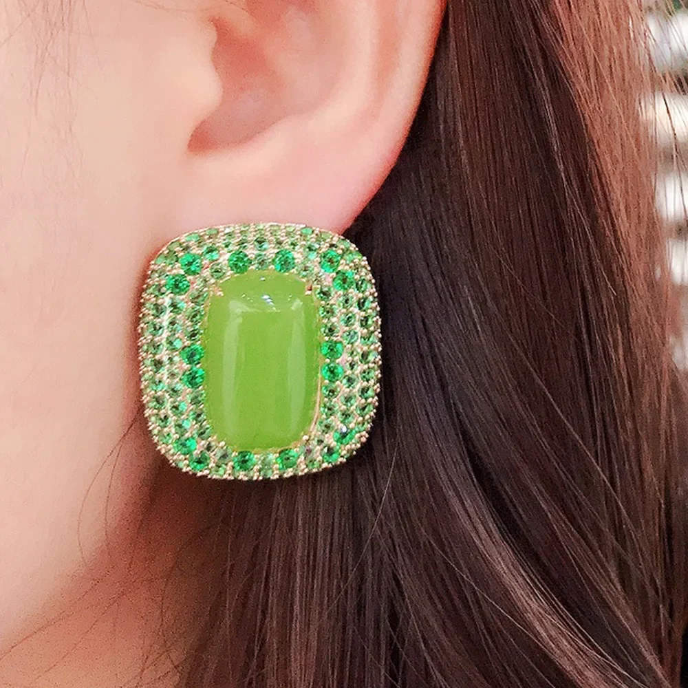 

Soramoore Gorgeous Big Green Stud Earrings AAA Cubic Zirconia Bridal Wedding Party Show Earrings Fashion Jewelry Womens Jewelry