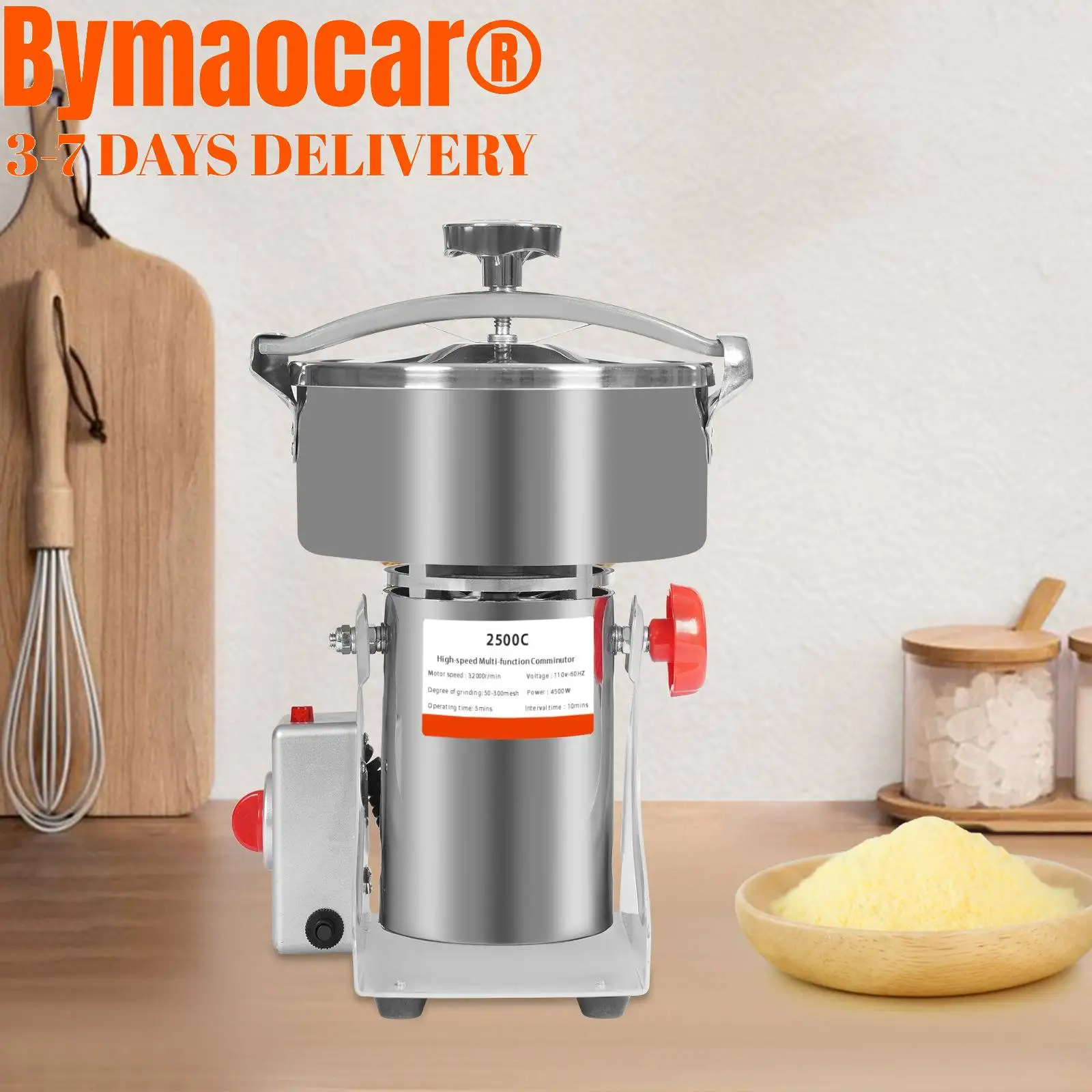 2500 g elektrische Getreidemühle mit Timing-Funktion, 4500 W Hochgeschwindigkeits-Pulverisierer, Trockenkräuter, Gewürze, Kaffeesamen, Reis, Maismaschine