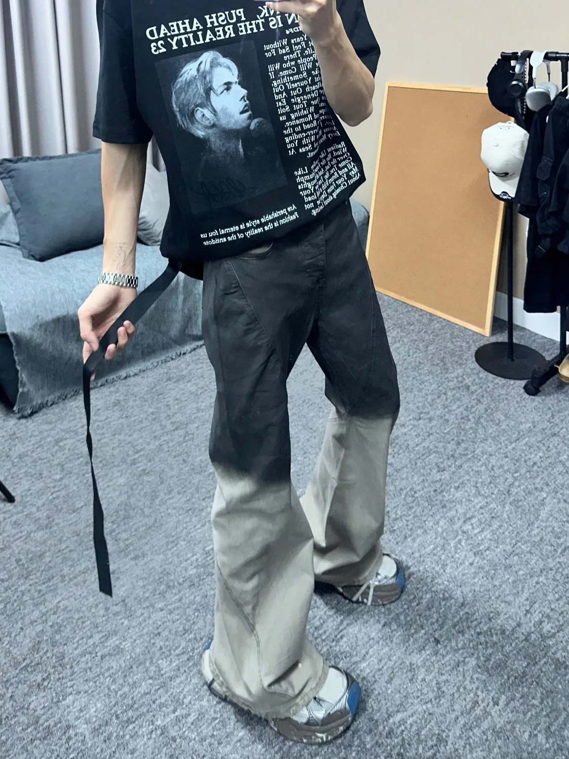 

Dark Wash Men's Straight Leg Jeans Gradient Style CleanFit Long Trousers Trendy High Street Fashion Casual Wear Youth