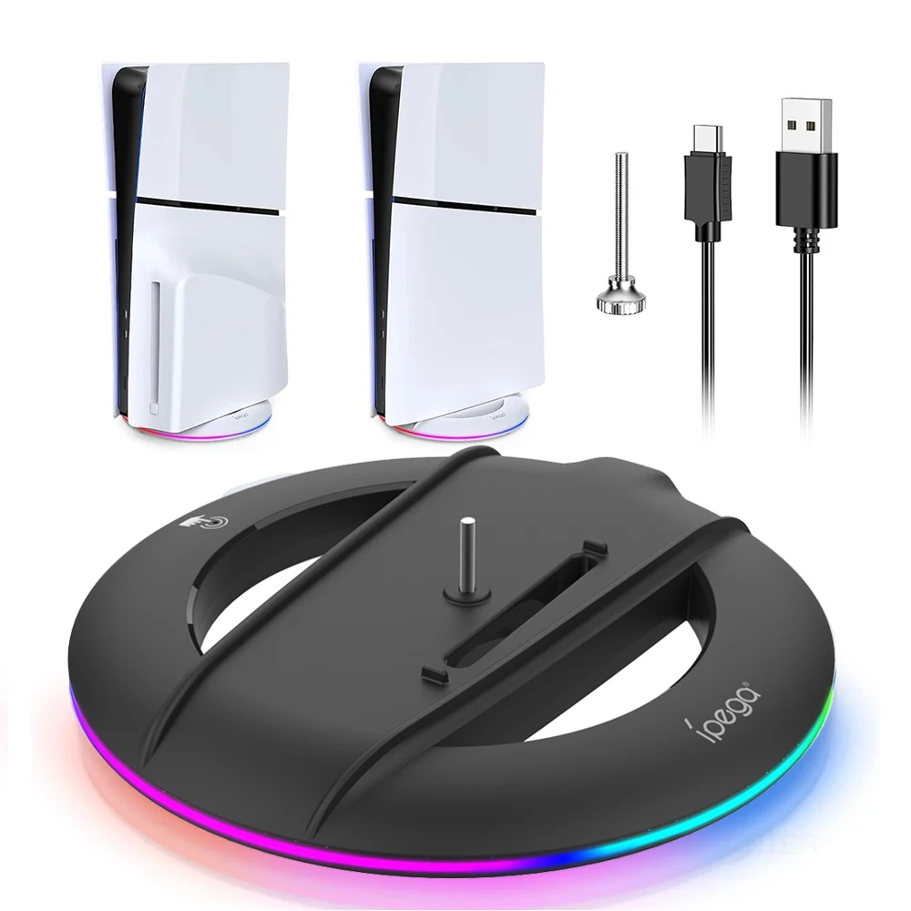 حامل تبريد عمودي مع ضوء RGB لوحدة التحكم PS5 Slim / PS5 Pro المضادة للانزلاق قاعدة قوس حامل قوس ملحقات الألعاب