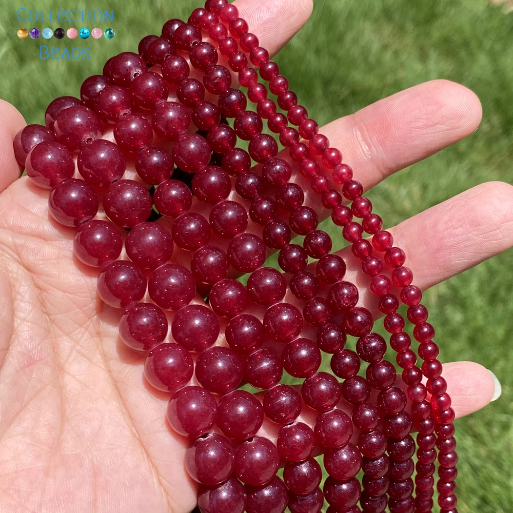 4/6/8/10mm Natural Stone Beads Ruby Jade Round Spacer Loose Beads For Jewelry Making DIY Bracelets Accessories 15\'\'