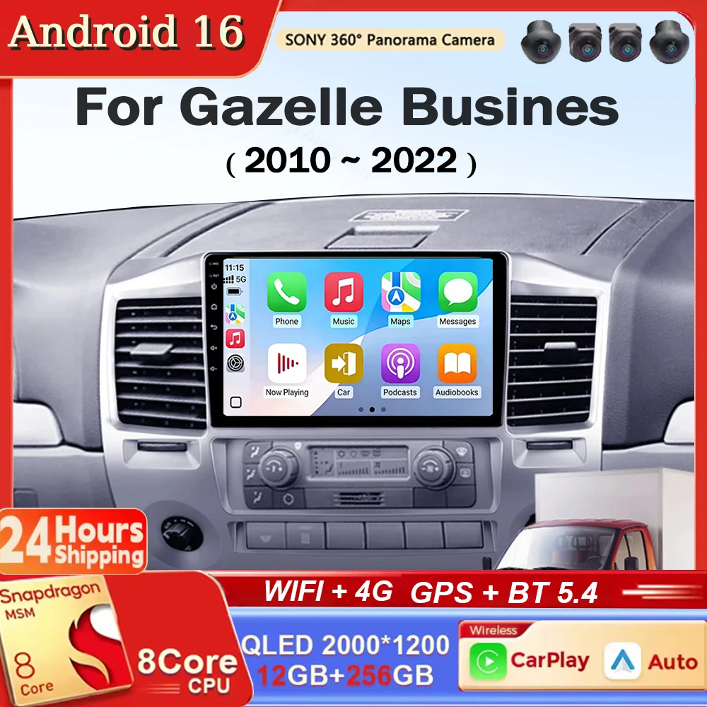 Android 16 Carplay Android auto Car Radio Multimedia Video Player Navigation HeadUnit For GAZ Gazelle Busines 2010 - 2022