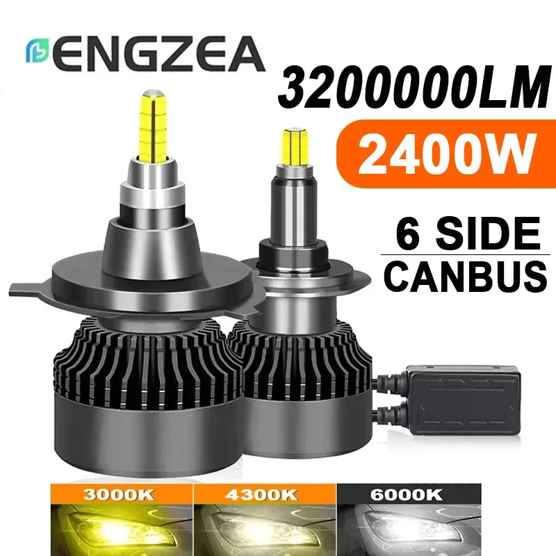 

ENGZEA Car Headlight Bulb 360 H4 H1 Canbus 3000K 4300K 6000K H7 LED 3200000LM 2400W HB4 9012 HIR2 H11 9006 9005 Fog Lamps 12V