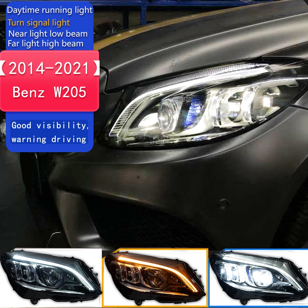 Head Lamp For Benz W205 Headlights 2014-2021 C200 C260 DRL H7 LED Bi Xenon Bulb Assembly upgrade Dynamic Signal Accessories