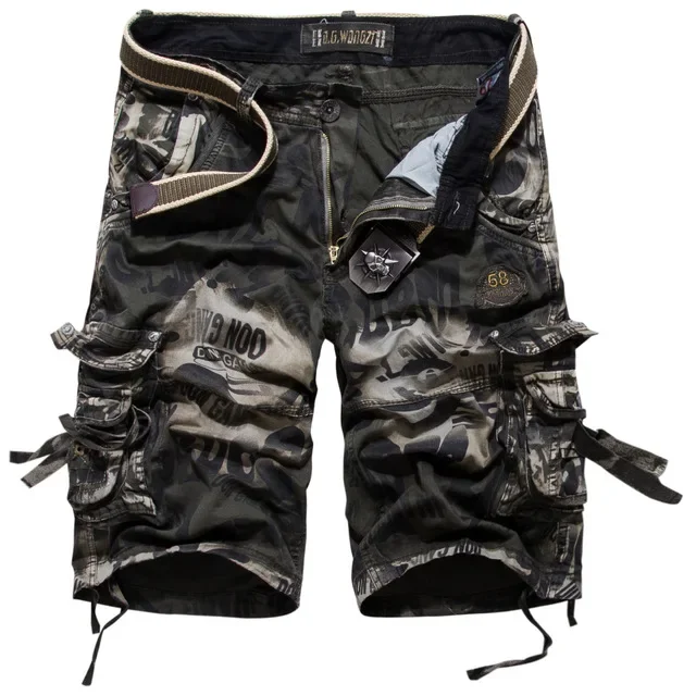 Hot 2024 Summer wear military Tactical army shorts Retro washing camouflage Wrinkle loose multi pocket men\'s cotton loose shorts