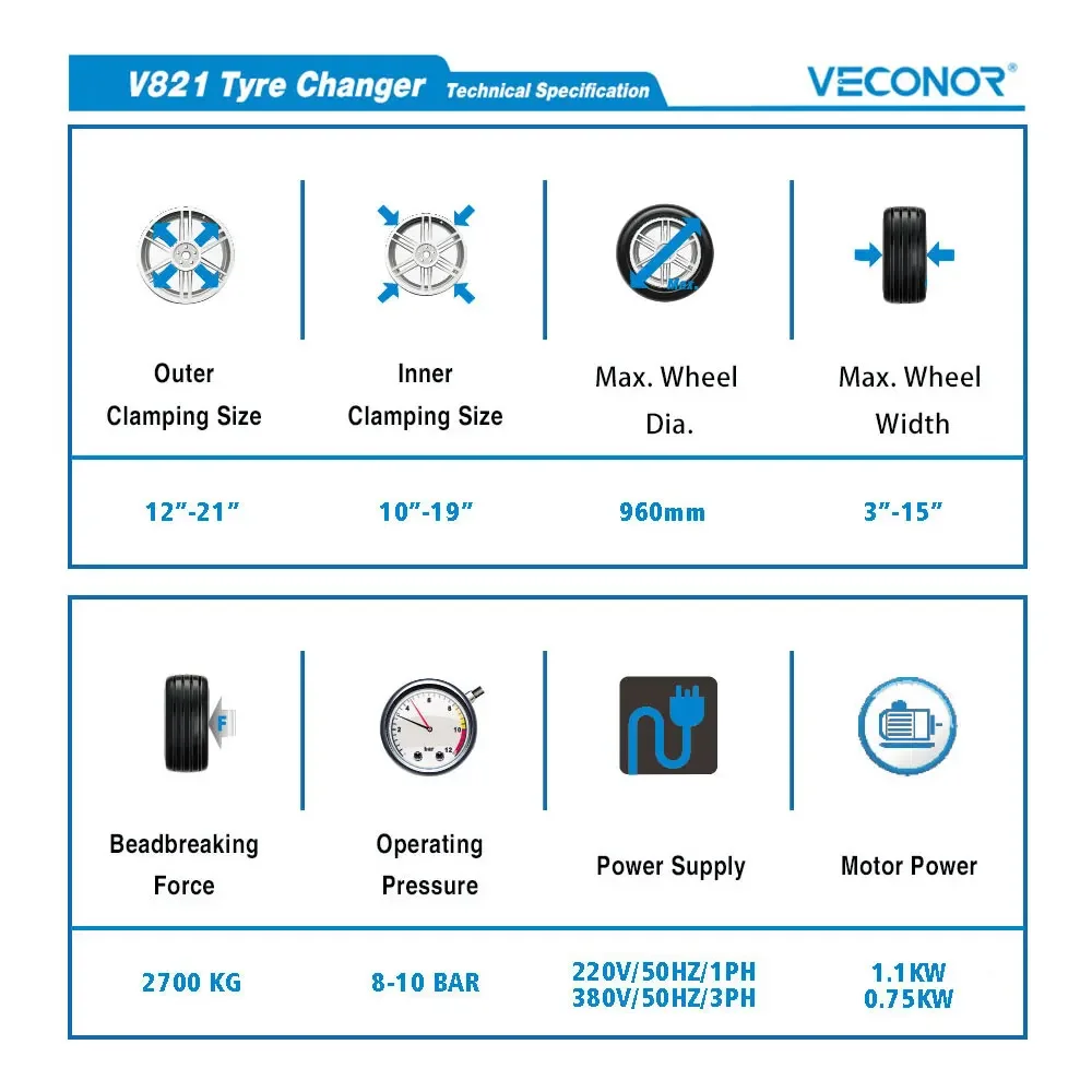 V821 Semi-automatic Car Tire Changer Machine for Rims up to 21\