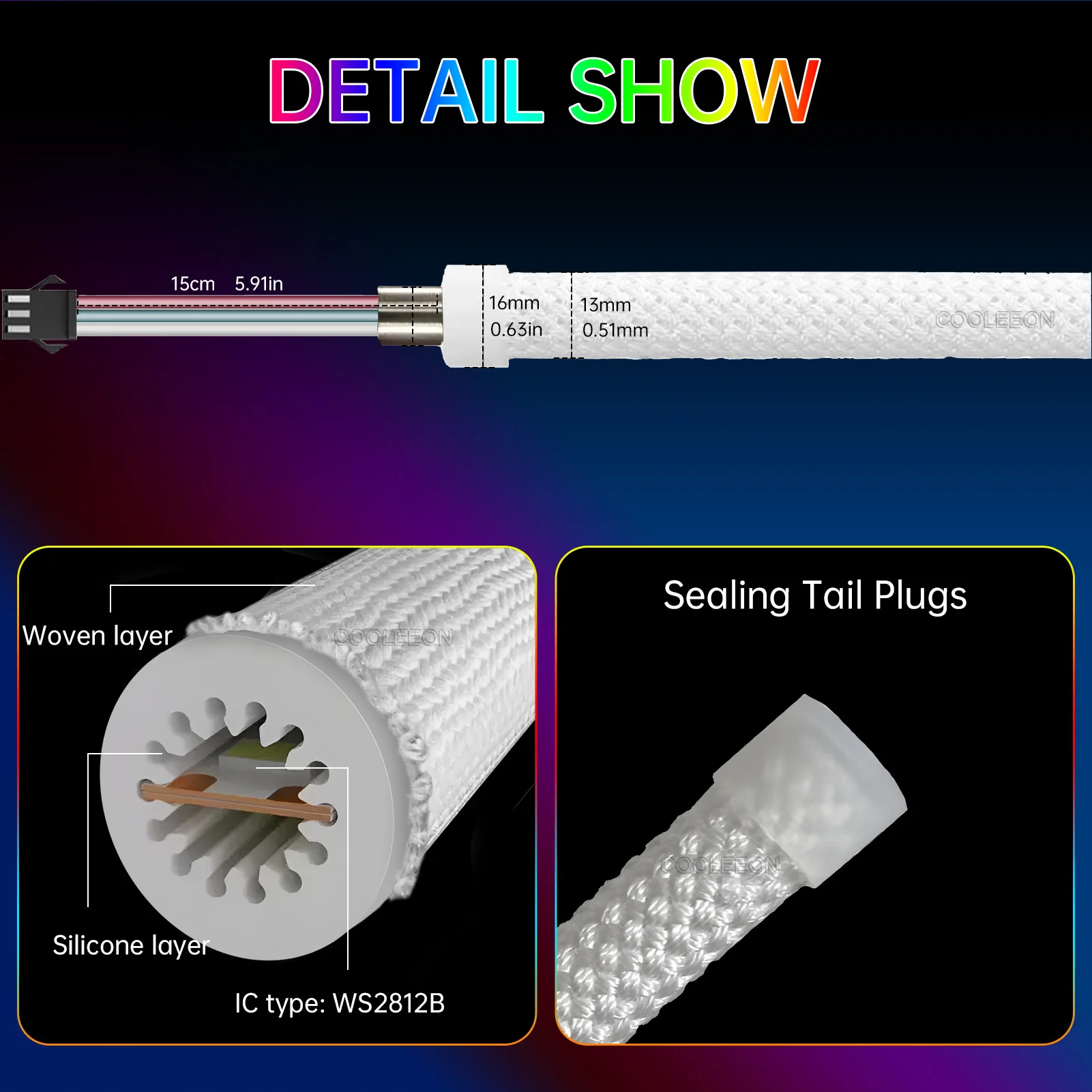 Strisce LED RGBIC indirizzabili WS2812B 360 °   Impermeabile IP67 Smart App Control 5V USB Dream Color Rope Light per interni ed esterni