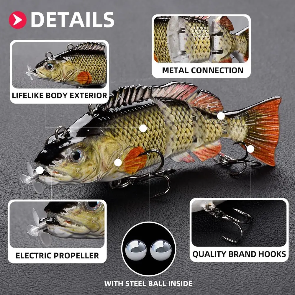 Lure 3.9” Electronic Lures USB Rechargeable LED Light 4 Segment Multi Jointed Swimbait Fishing Tackle for Bass Trout Pike