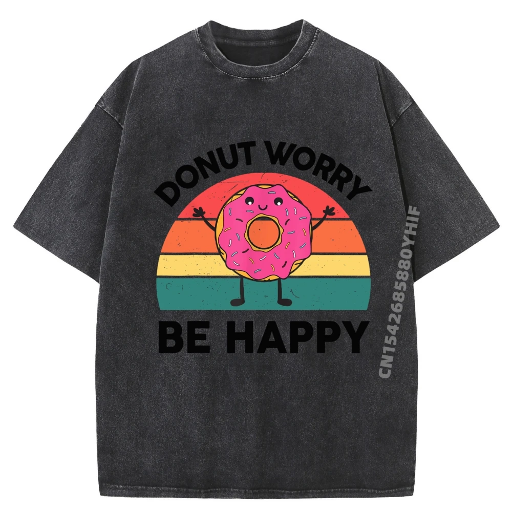 

Funny Donut Worry Be Happy Shirt Kids Toddler Boy Girl Retro Mens Korean Fashion Washed Camiseta Masculina Gothic Style