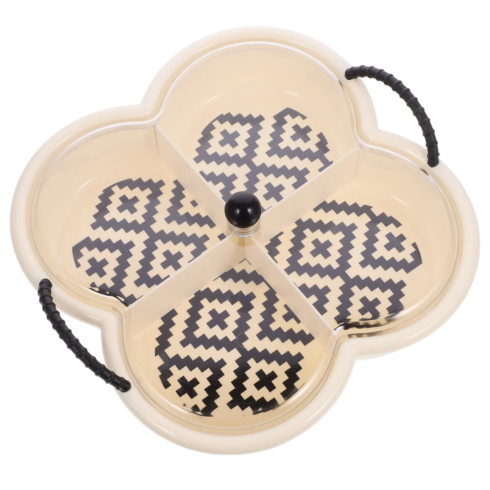 

Multi Grid Fruit Plate Snack Tray Divided Food Containers Lids Dry Dish Cream White Black Pattern Easy Clean Wear