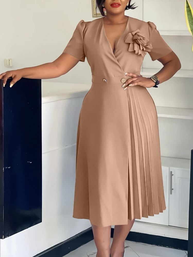 

2025 Summer Africa Clothing Short Sleeve Dress African Dresses For Women Sexy V-Neck Perspective Slim Office Lady Party Dress