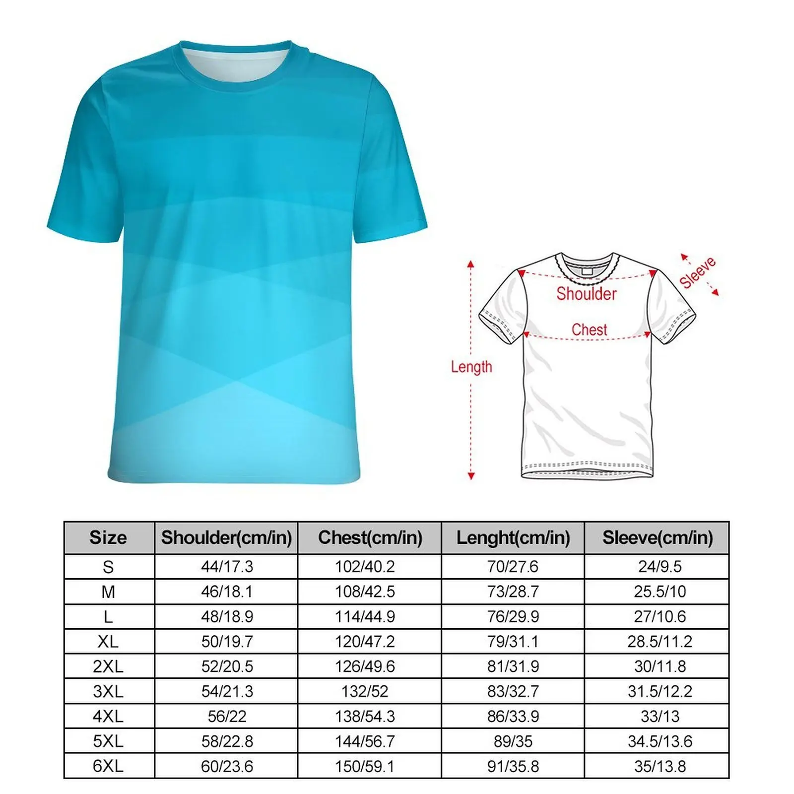 Ombre Print T Shirt For Men Gradient Blue Polygonal Design O Neck T-Shirts Summer Trendy Clothes Short Sleeve Oversize Tee Shirt