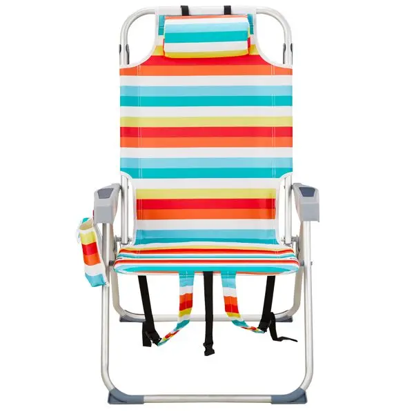 100Kg capacity rainbow striped Oxford cloth beach chair 63 * 70 * 99cm heightened aluminum tube bearing silver white beach chair