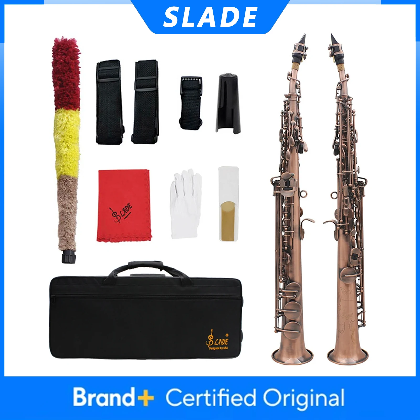

SLADE S66 Soprano Saxophone Brass Body Red Antique Straight Bb Sax Woowind Instrument Saxfone with Case Reeds Parts Accessories
