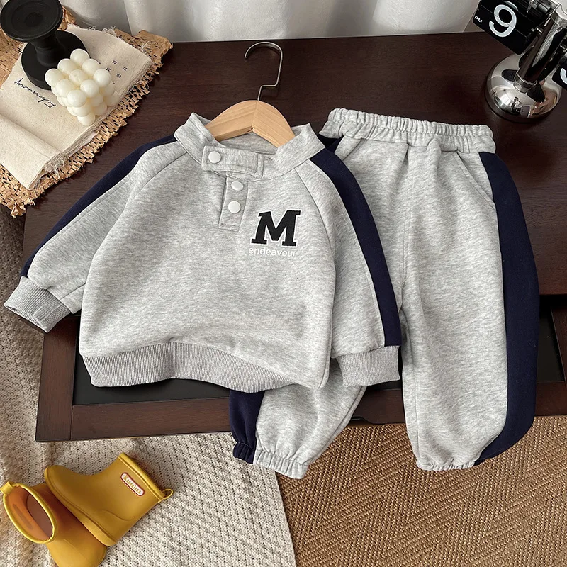 New Spring Causal Suit Kids Boys Girls Sport Letter Embroidery Hoodies Pants 2pcs/Set Children Clothing Infant Sportswear
