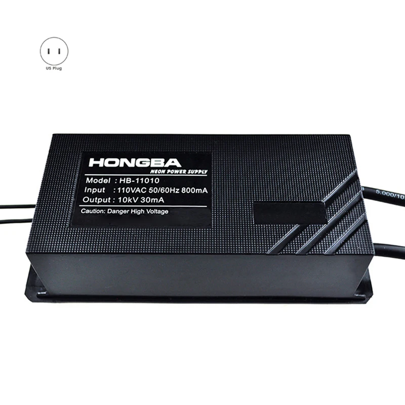 HONGBA 1 Piece 110V 10KV 30MA Electronic Neon Lamp Transformer Black Neon Transformer Power Supply US Plug