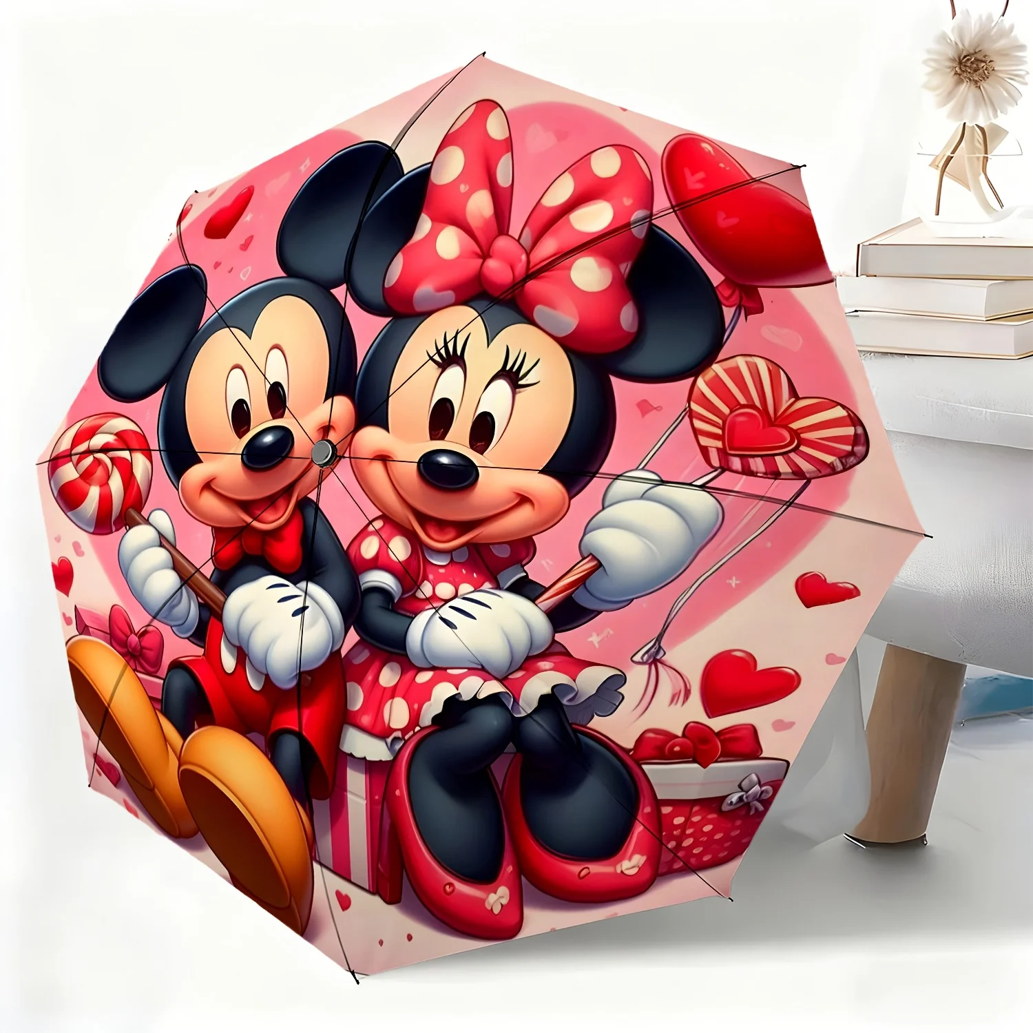 

Автоматический зонт с изображением Микки и Минни Диснея, 1 шт., всепогодный складной зонт для любых случаев, портативный дорожный зонт