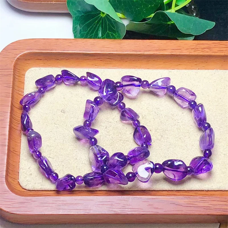 Natural Amethyst Gravel Stone Bracelet Women Purple Crystal Quartz Energy Bead Reiki Healing Bangle Jewelry Gift 7-10MM