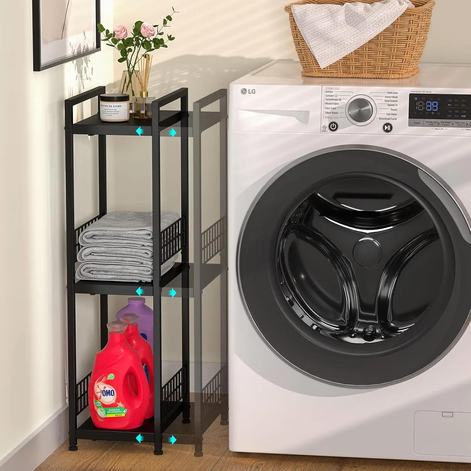 ชั้นวางของเหล็ก 3 ชั้น ขยายได้ แบบตั้งพื้นได้ แคบ ชั้นวางพื้นแบบเปิด Ideal