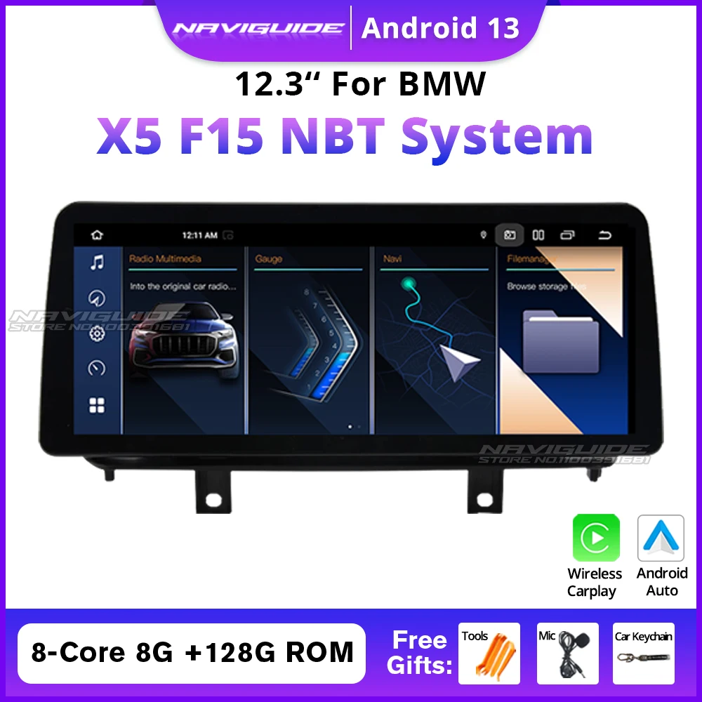 NAVIGUIDE 12.3 Inch Android 13 For BMW X5 F15 X6 2014-2016 Car Radio Multimedia Player  Wireless CarPlay Screen Navi BT WIFI DSP