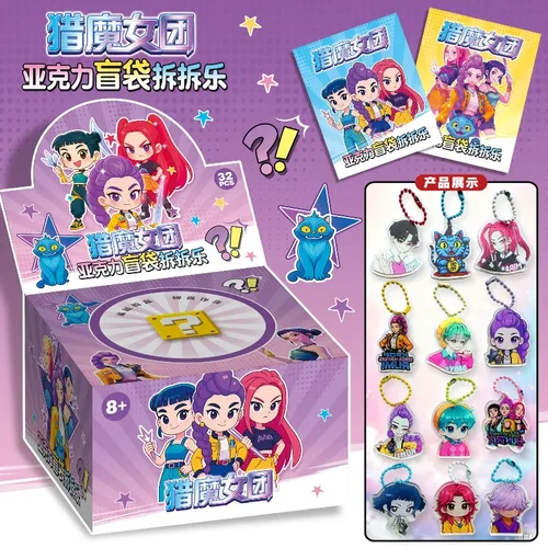 Paquete de 32 llaveros acrílicos con bolsa ciega Kpop Demon Hunters, bolsa de agarre misteriosa para mochila escolar, regalo para niños de Anime, colección HUNTR/X