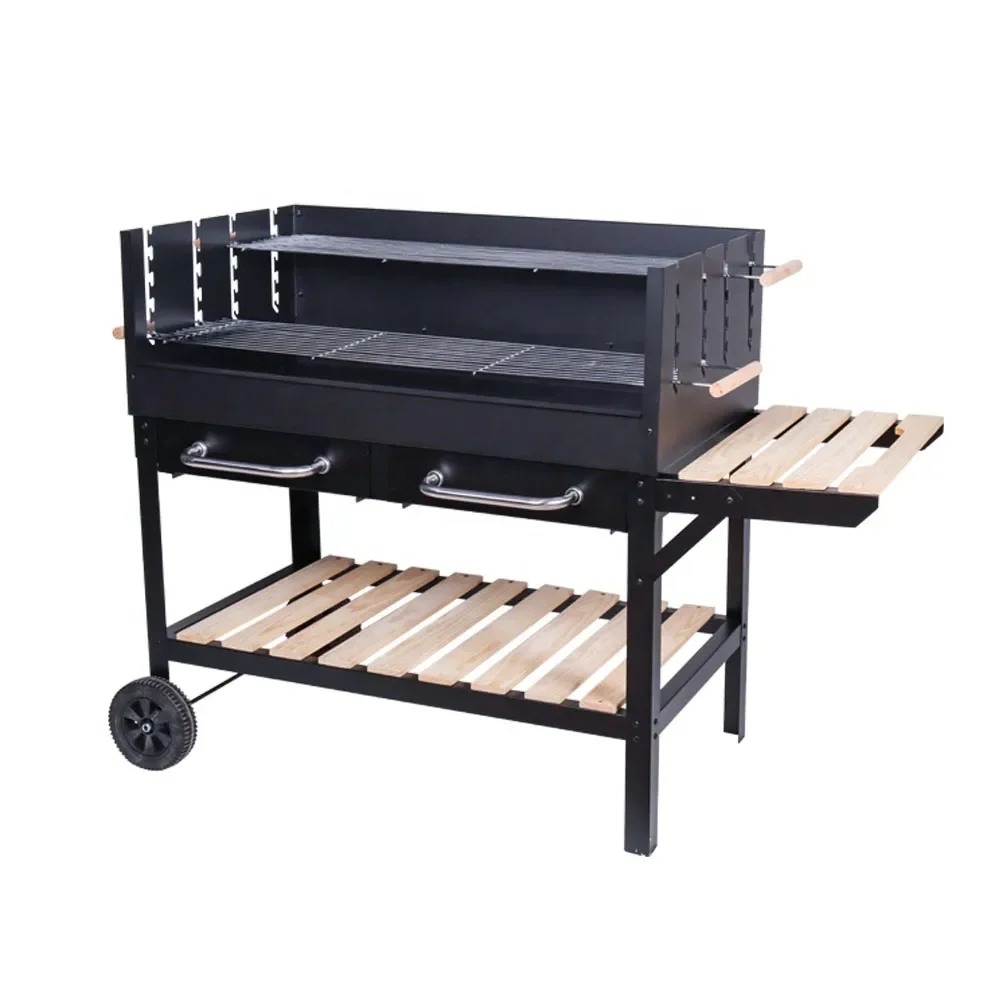 Outdoor Adjustable Cooking Height Bbq Grill Trolley Barbecue Charcoal Grill