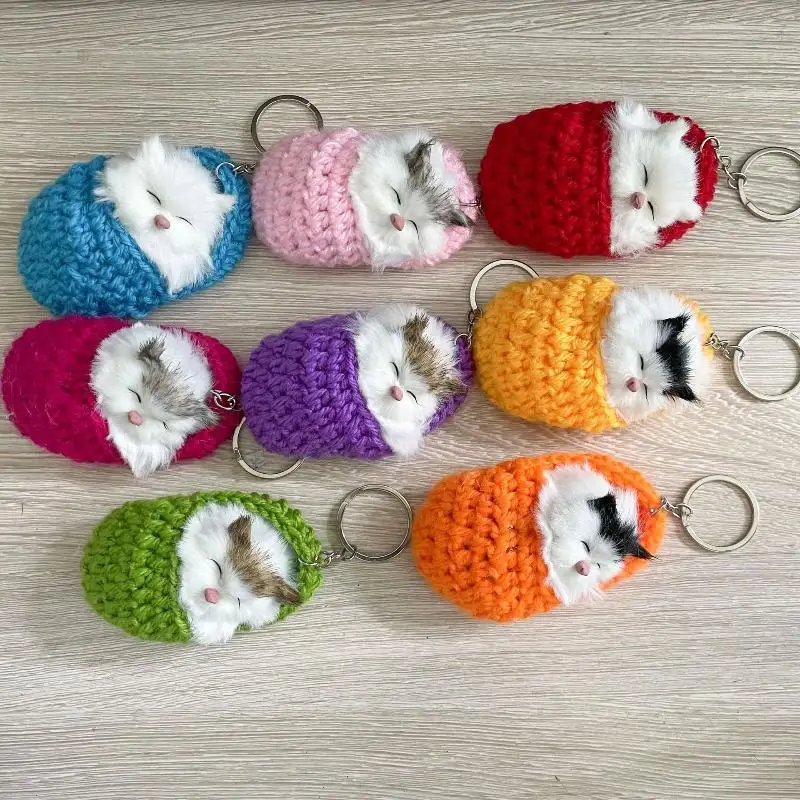 Simulations-Mini-Katzen-Schlüsselanhänger, Niedliche Plüschkatzen mit Ton, Kindergeburtstagsgeschenke, Kreative Katzen-Imitationen, Taschendekoration – Detail 10
