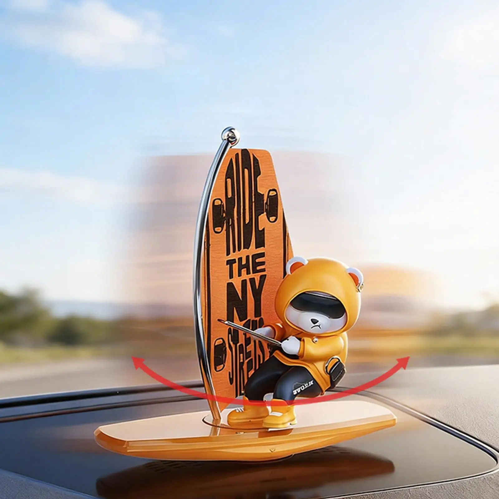 

Car Figures For Dashboard Funny Surfing Bear Cute Decor Animal Auto Center Console Decorations For Truck Vehicle Sedan SUV
