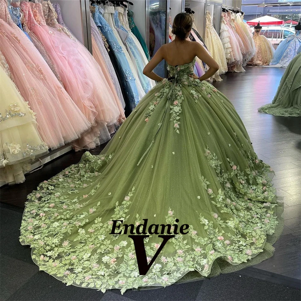 Vendanie خمر فستاين سهرة/فساتين الحفلات فساتين Quinceanera الحبيب 3-D الأزهار جلد يصل حمالة ذيل شابيل Vestidos De Quinceañera