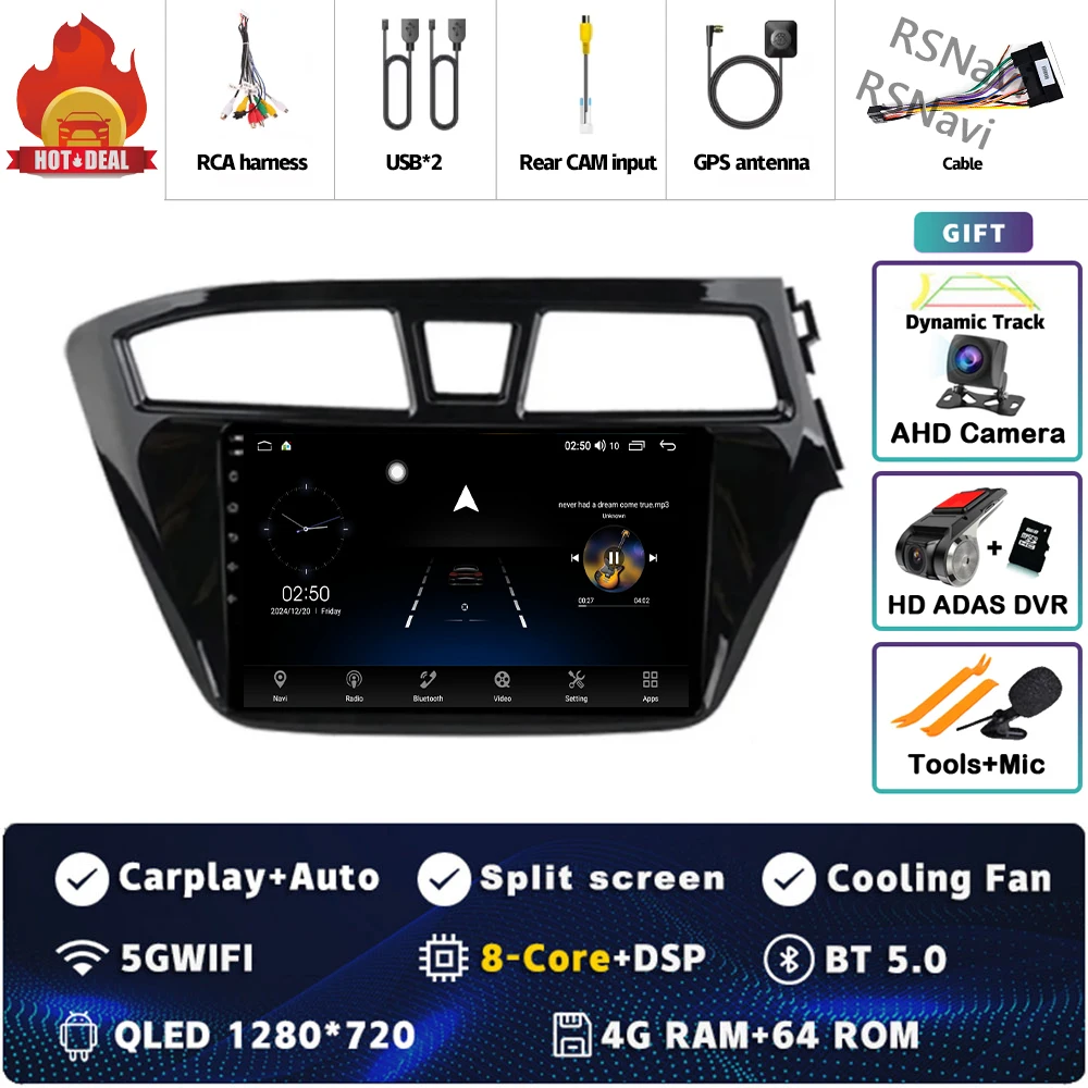 Android 15 wifi + 4G Carplay AUTO Autoradio Voor Hyundai I20 RHD 2015 2016 2017 2018 Navigatie GPS Video speler Stereo Multimedia