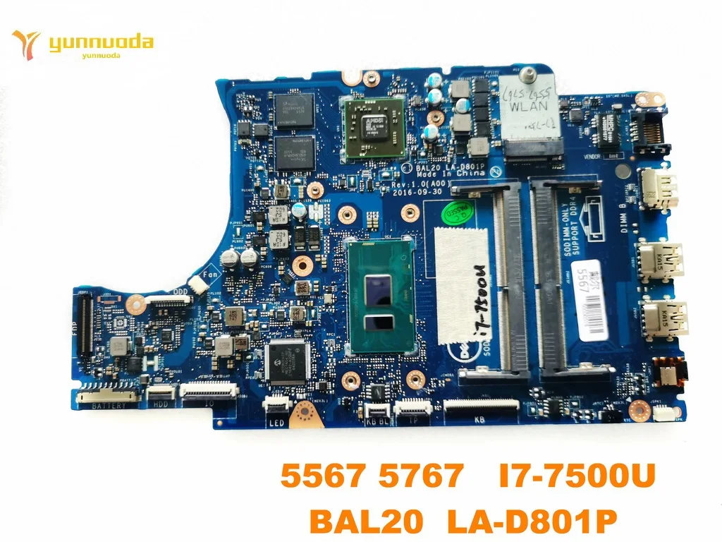 Originele voor DELL 5567 laptop moederbord 5567 5767 I7-7500U BAL20 LA-D801P getest goede gratis verzending