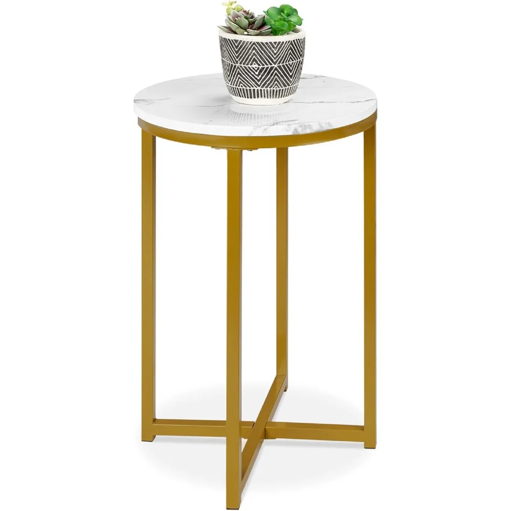 16in Faux Marble Accent Table, Modern End Table, Small Coffee Table Home Decor for Living Room, Dining Room, Tea, Coffee