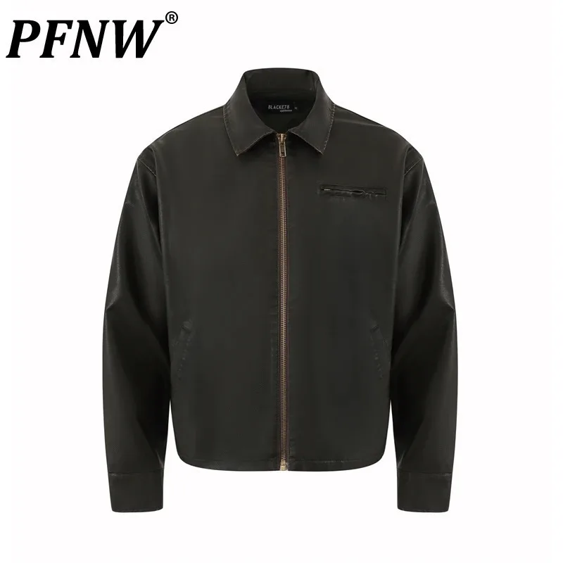 PFNW Trend Distressed PU Leather Jacket Men's Loose Casual Punk Vintage Matching Biker Zipper Coat Male Lapel Slim Tops12C1939