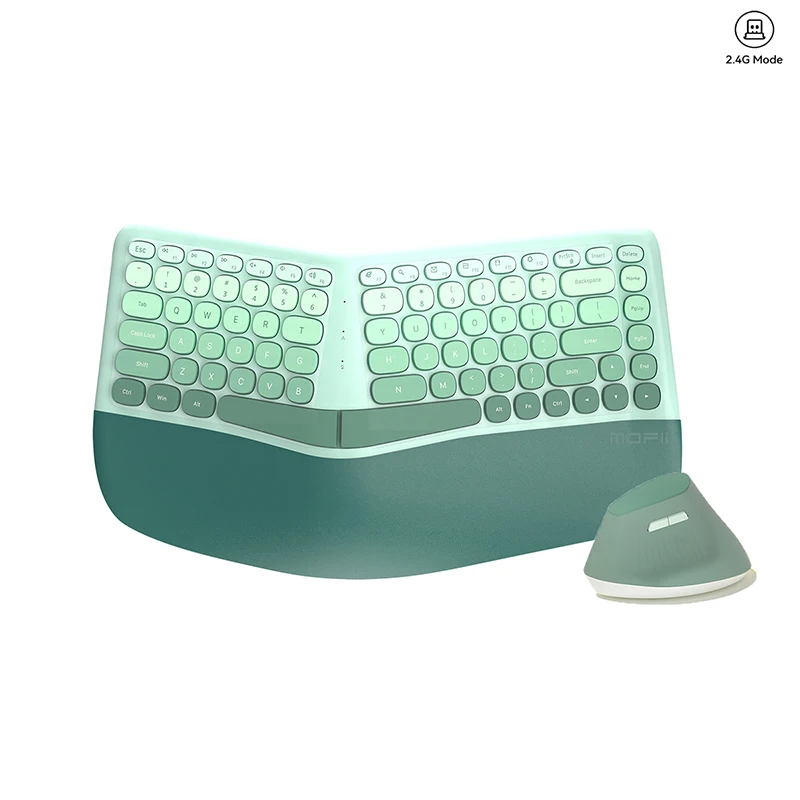 MOFII Ergonomische 2.4G draadloze toetsenbord-muiscombinatie met polssteun, gesplitst ontwerp, 1600 DPI verticale muis voor pc/laptop/desktop