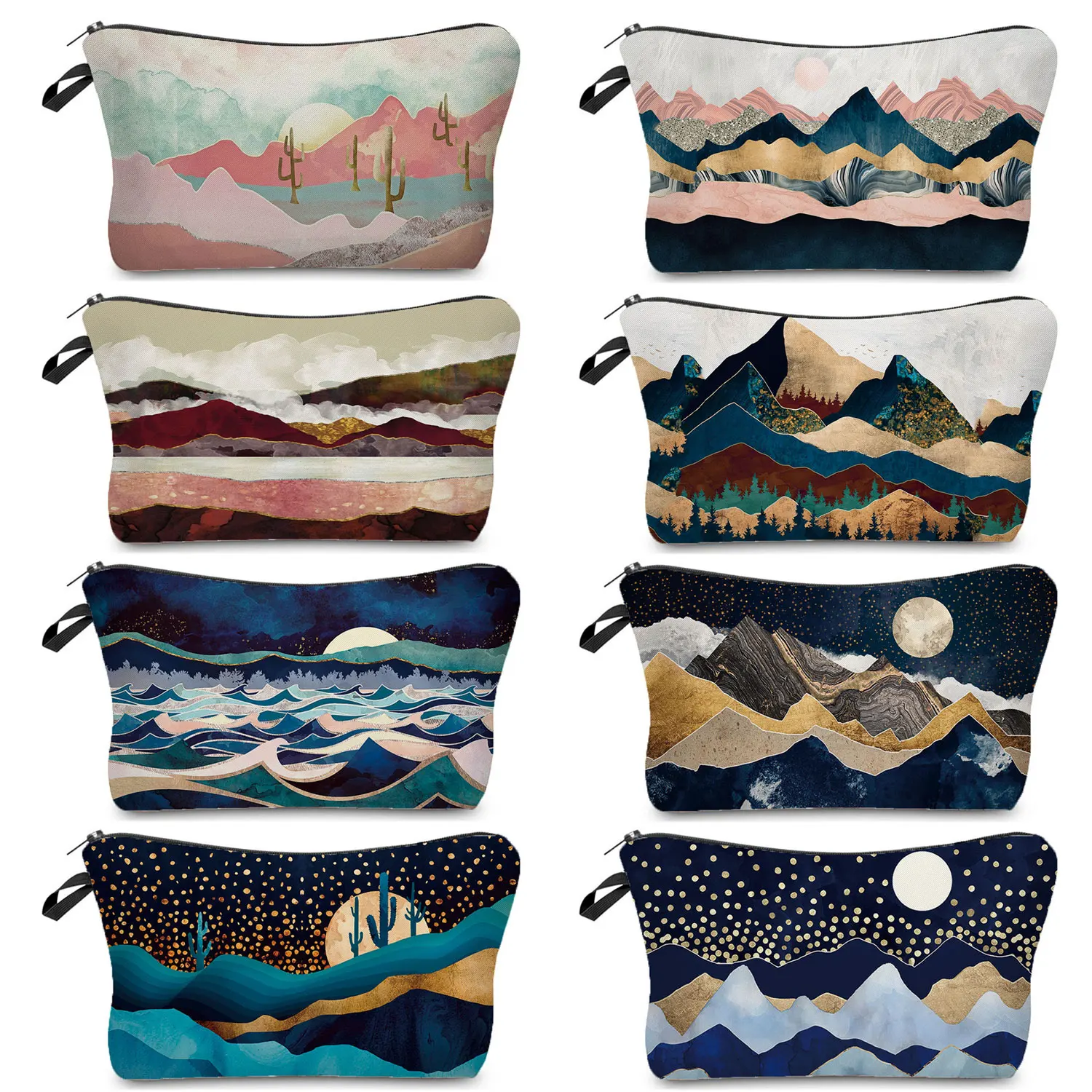 Storage Simple For Cosmetics Japanese Style Landscape Painting Makeup Bag Printed Organizer Fashion Portable Size Outdoor Beach