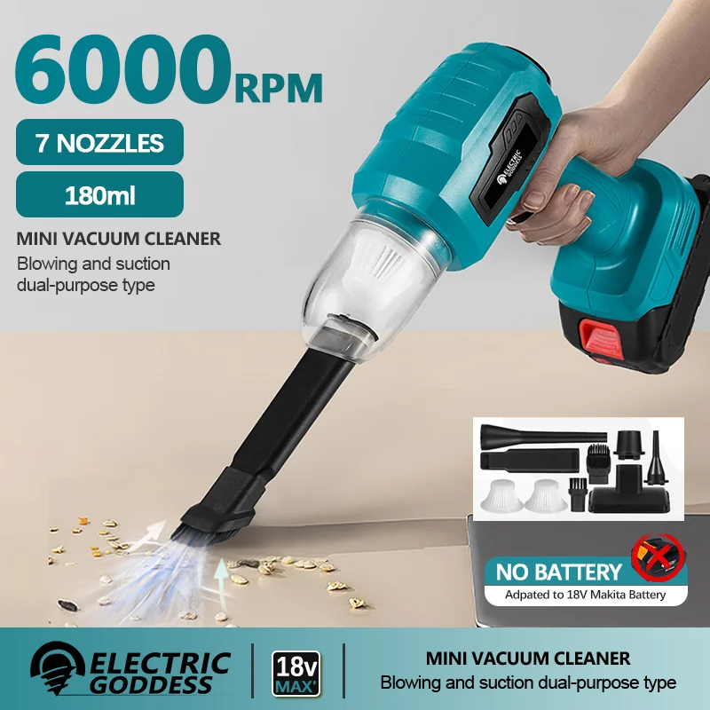 Electric Goddess XCQ002 Brushless Vacuum Cleaner 180ml Car Cleaning Vacuum Cleaner Household Appliance for 18V Makita Battery