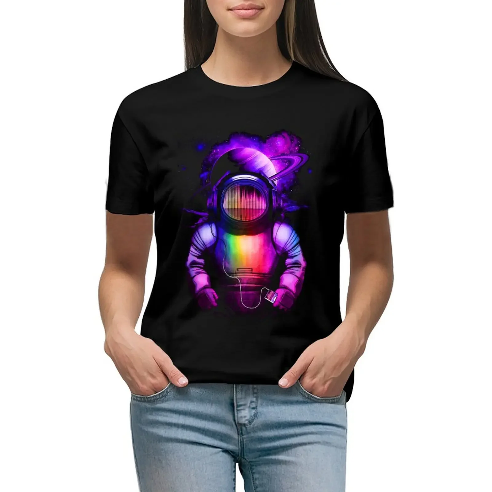 

Music in space T-Shirt sweat aesthetic clothes cute tops oversized workout shirts for Women