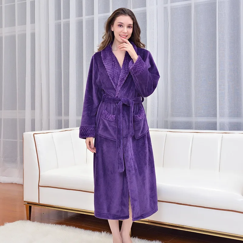 Female Autumn and Winter Warm Long Coral Velvet Thick Couple Bath Bathrobes Men Women Pajamas Shower Robe Bath Towels For Adults