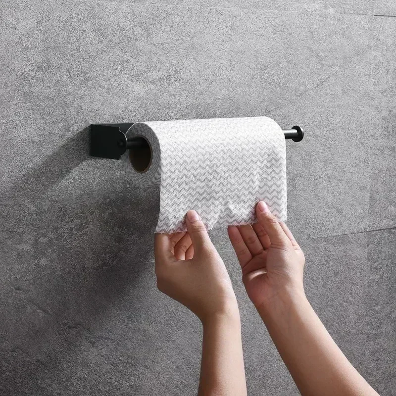 Stainless Steel Paper Towel Holder Self Adhesive Kitchen Roll Paper Holder No Punching Kitchen Bathroom Lengthen Storage Rack